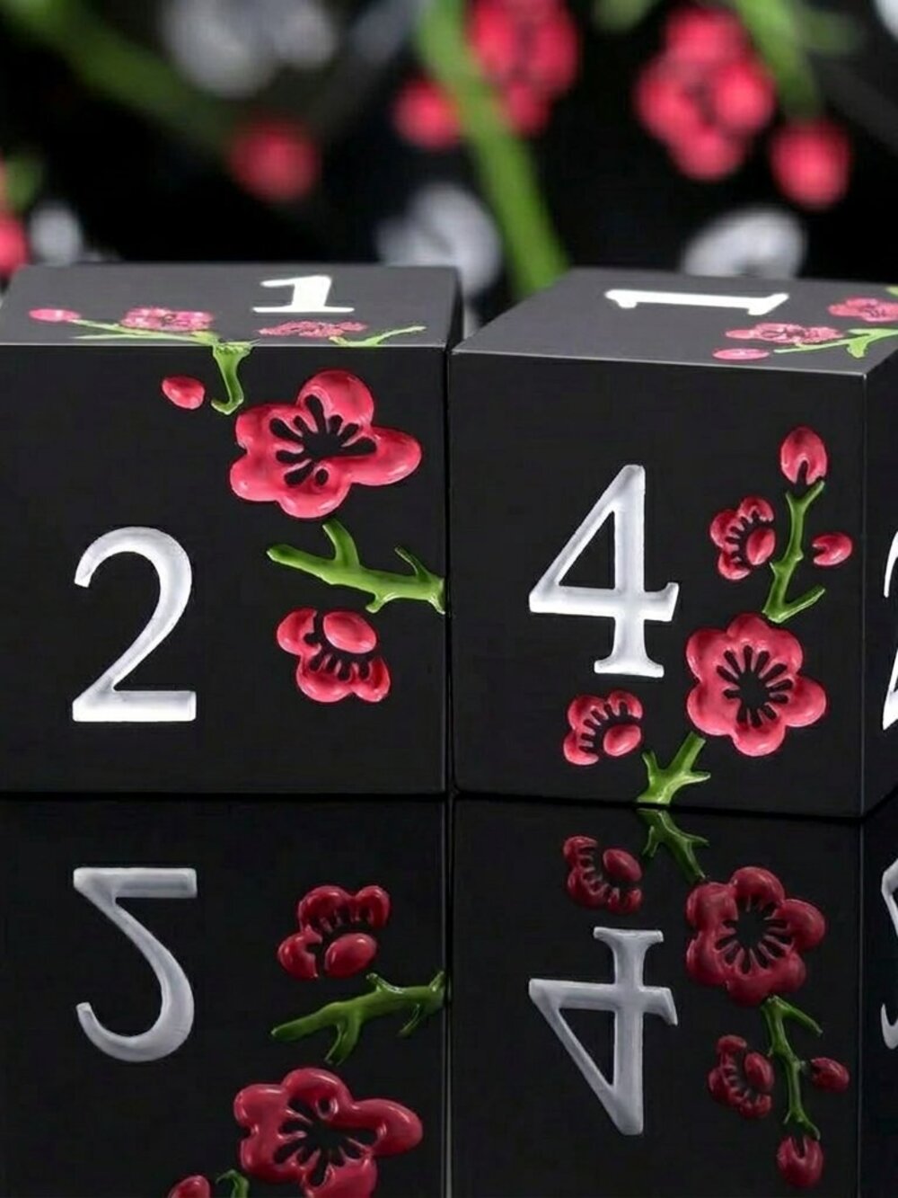 Mahjong Metal Flower Dice | Set of 2 Engraved 6-Sided Dice | Black